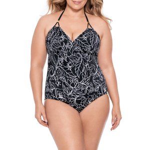 Time & Tru Black/White Floral One-Piece Swimsuit